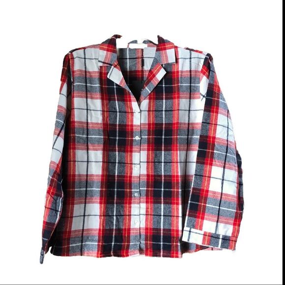 NWT PRETTYLITTLETHING Collared Buttons Check Flannel Pajama Top Plus Size XL - Picture 1 of 15